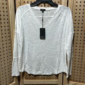 Rails Aden Long Sleeve V Neck Top in white NWT